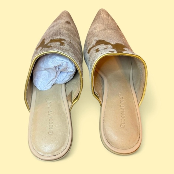 Chocolat Blu Clint Pony Hair Mule Gold & Ivory Size 38/US Size 7.5 Pointy Toe - Picture 4 of 8